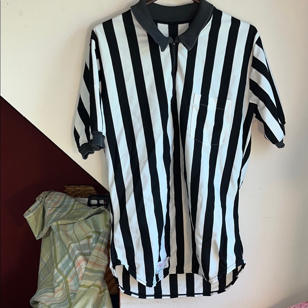 Rawlings‎ Black and White Referee Uniform Zip Neck Shirt L